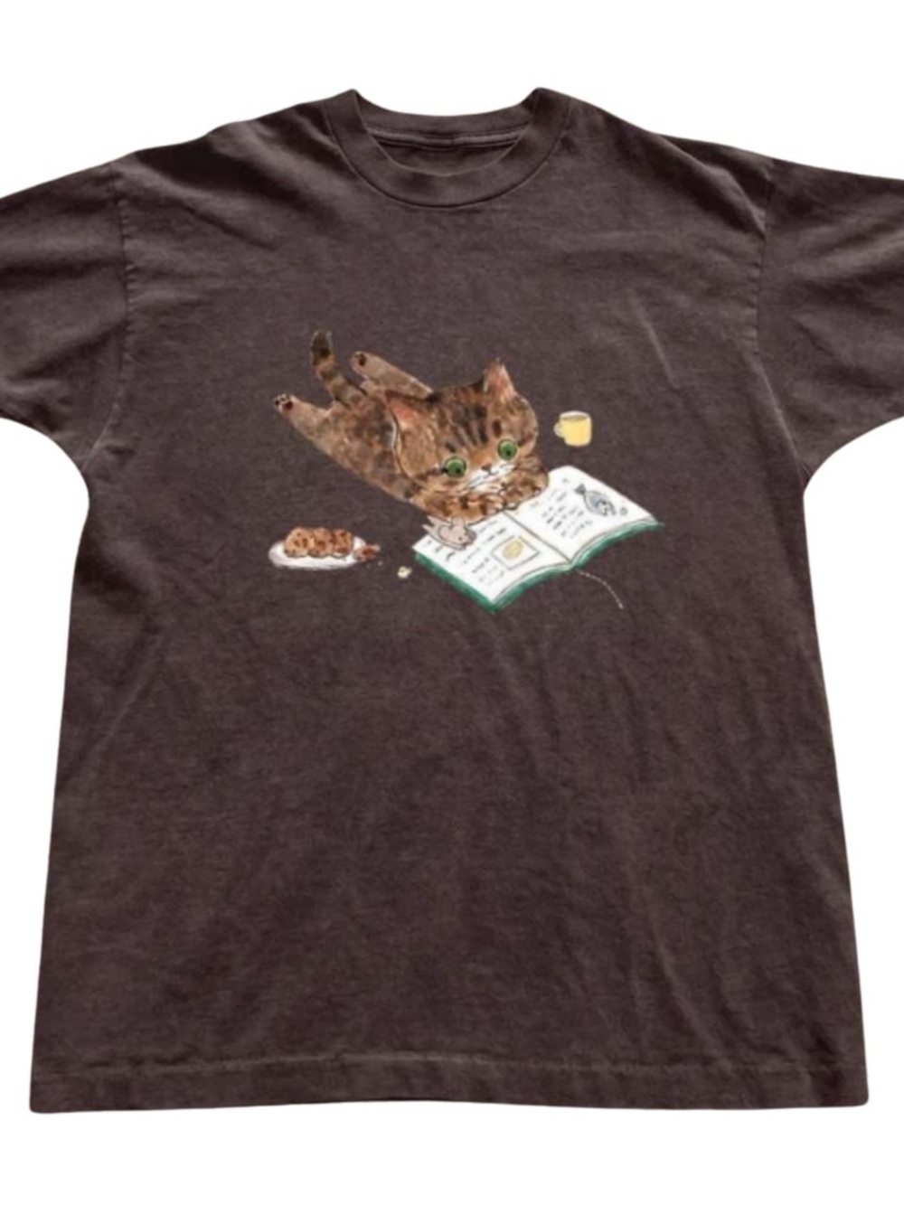 Gildan Cat Reading Graphic T-Shirt in Brown